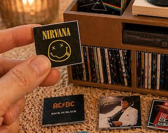 Miniature Vinyl Record Cabinet, Dollhouse Record Player, Custom Album Covers, Personalized Music Decor