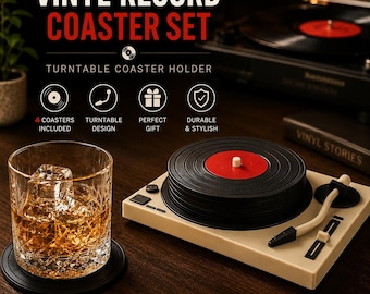 Vinyl Record Coaster Set – Turntable Holder, Retro Drink Coasters, Music Lover Decor
