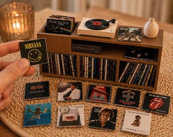 Minimueble para discos de vinilo, 40 portadas de álbumes personalizadas, mini tocadiscos, tocadiscos para casa de muñecas