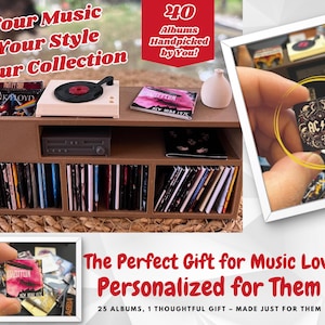 Custom Miniature Vinyl Record Cabinet – 40 Personalized Album Covers & Accessories for Music Lovers – Nostalgic Décor Gift