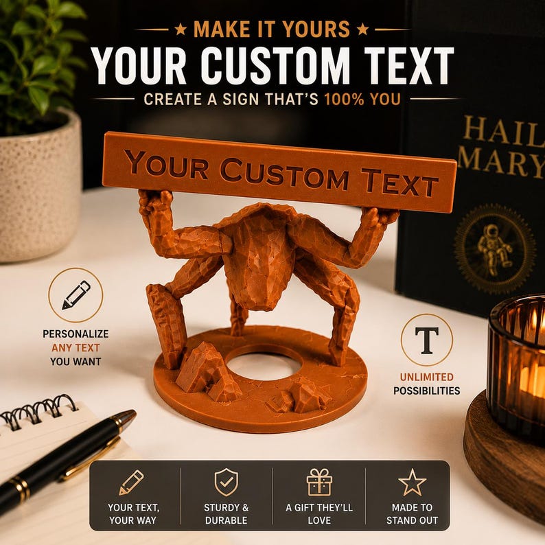 Figura de Rocky del Proyecto Ave María con letrero personalizado: decoración de escritorio de ciencia ficción impresa en 3D personalizada, regalo para amantes de los libros de Andy Weir YOUR CUSTOM TEXT
