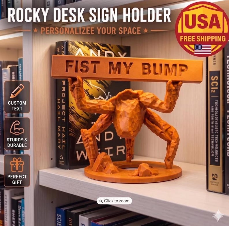 Project Hail Mary Rocky Figure - Sci Fi Desk Decor - Andy Weir Gift - Book Lover Gift - Sci Fi Fan Gift - Custom Sign Text Available image 2
