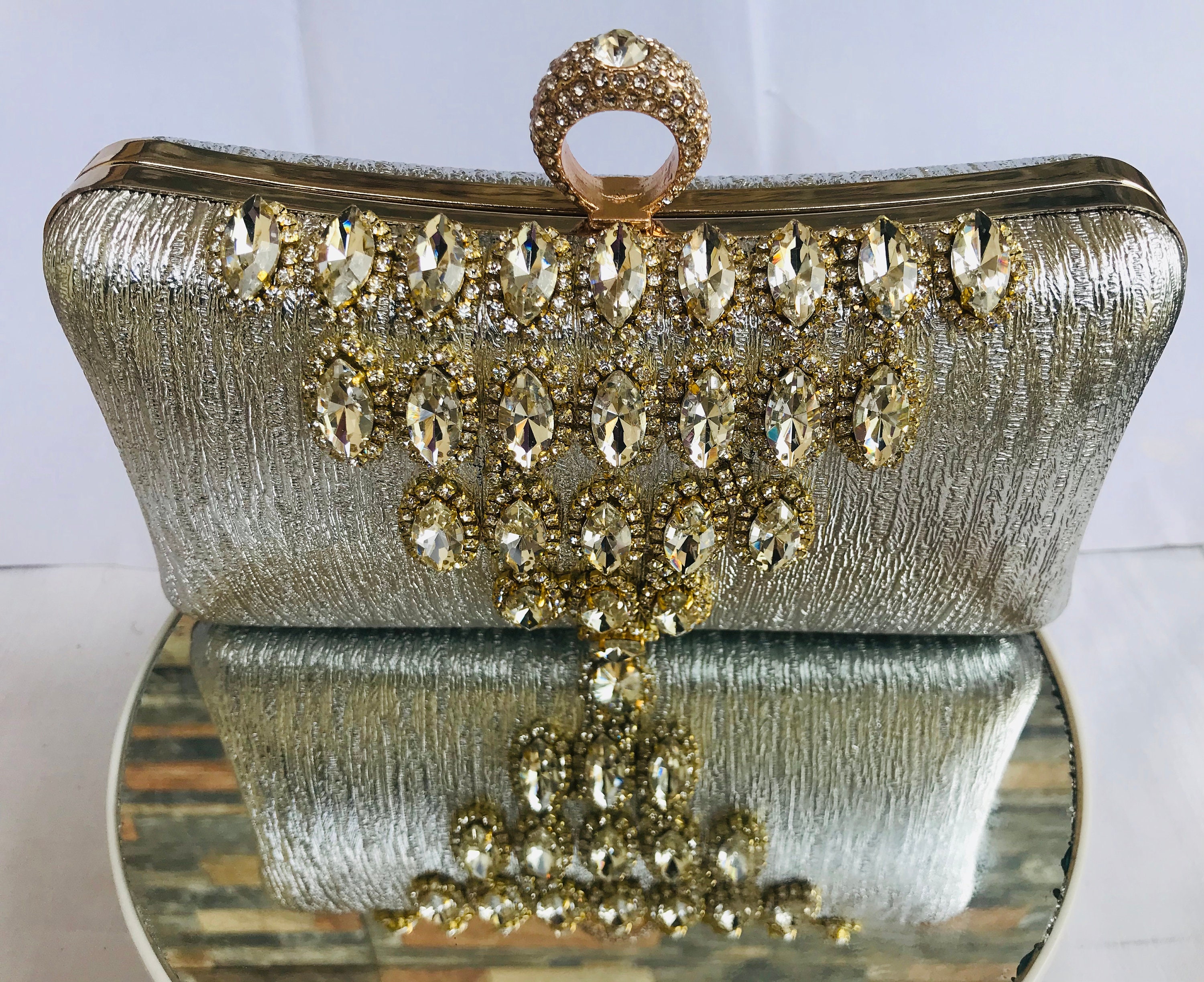 Crystal Wedding Purse Silver Bridal purse Evening Purse Etsy