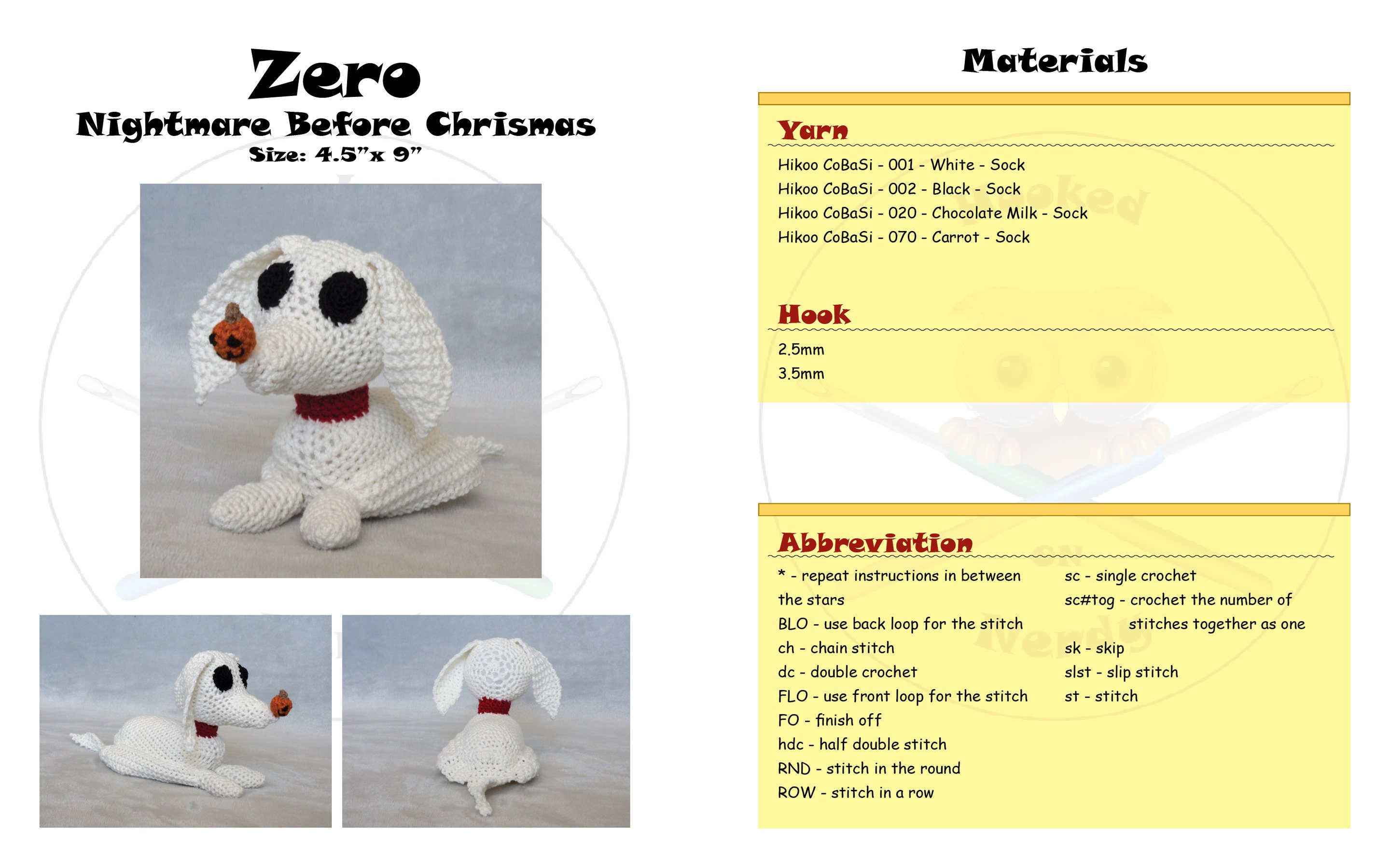 Amigurumi Crochet Toy DIY Craft Kit Nightmare Before Christmas Zero,  Digital Pattern PDF 