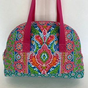 Quilted Bowler Bag | Lightweight Fabric Purse | Bright Paisley | Knitting Crochet Bag | Unique Colorful Bags for Women | Handmade