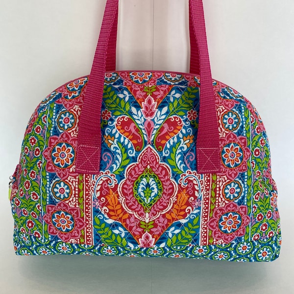 Quilted Bowler Bag | Lightweight Fabric Purse | Bright Paisley | Knitting Crochet Bag | Unique Colorful Bags for Women | Handmade