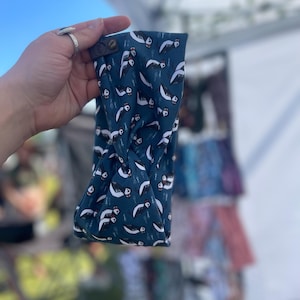 Puffins Navy Headband |Adult Headband /Extra Wide Headband/Turban Headband Yoga Headband/Boho Chic Hair/Nurse Headband/ Alaska