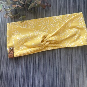 Sunshine Blooms Adult Headband /Extra Wide Headband/Turban Headband Blue/Yoga Headband/Boho Chic Hair / Nurse Headband / Spa Headband