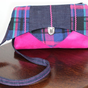 Pink and Blue tartan vintage style handbag