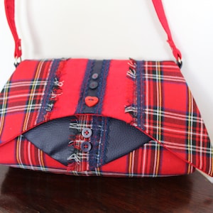 Red and Blue tartan vintage style handbag