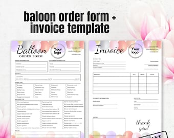 Balloon Order Form & Invoice Template, Editable Business Forms - Digital Download