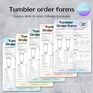 5 custom tumbler order form templates editable and printable - A4&US Letter, INSTANT download