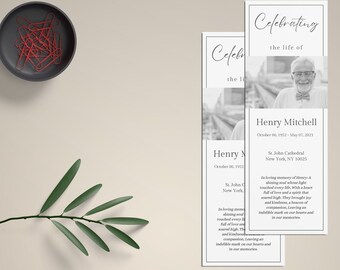Modelo de marcador de página para funeral para homem, lembrança memorial, lembranças de celebração da vida - editável e imprimível