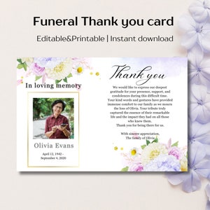 Modèle de carte de remerciement funéraire pour femme, cartes commémoratives pour célébrer la vie, cadeaux funéraires