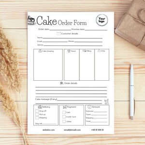 Kuchen Bestellschein Vorlage bearbeitbar, Hochzeitstorte Bestellschein druckbar, Bäckerei Bestellschein - SOFORT Download