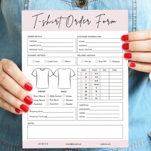 Tshirt order form template editable, T-shirt order form printable, T shirt order tracker - INSTANT download