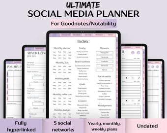 Digital social media content planner for Goodnotes, Marketing blog planner, Social media manager, Instagram planner - UNDATED