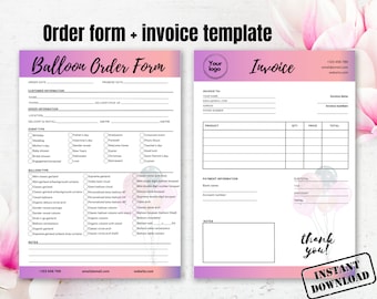 Balloon Order Form & Invoice Template - A4, US Letter