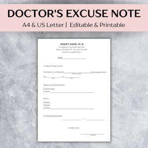 Plantilla de justificante médico falso, justificante médico editable, justificante médico, justificante médico para el trabajo y la escuela - Descarga instantánea