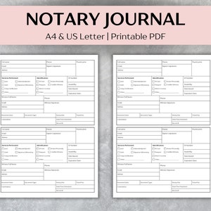 Printable notary journal, Notary public log book, Blank notary form, Notary Supplies - A4&US Letter, INSTANT download