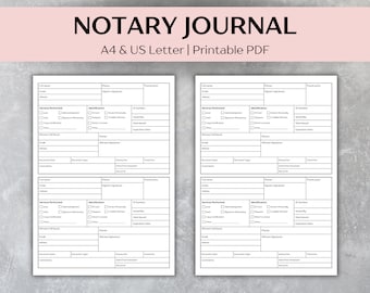 Printable Notary Journal: A4 & US Letter Log Book - Instant Download
