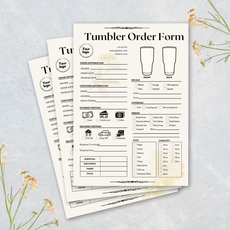 Printable Tumbler Order Form Template Editable, Order Fill Out Form ...