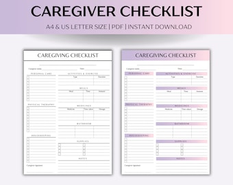 Editable caregiver medication log, Caregiver checklist, Daycare schedule forms