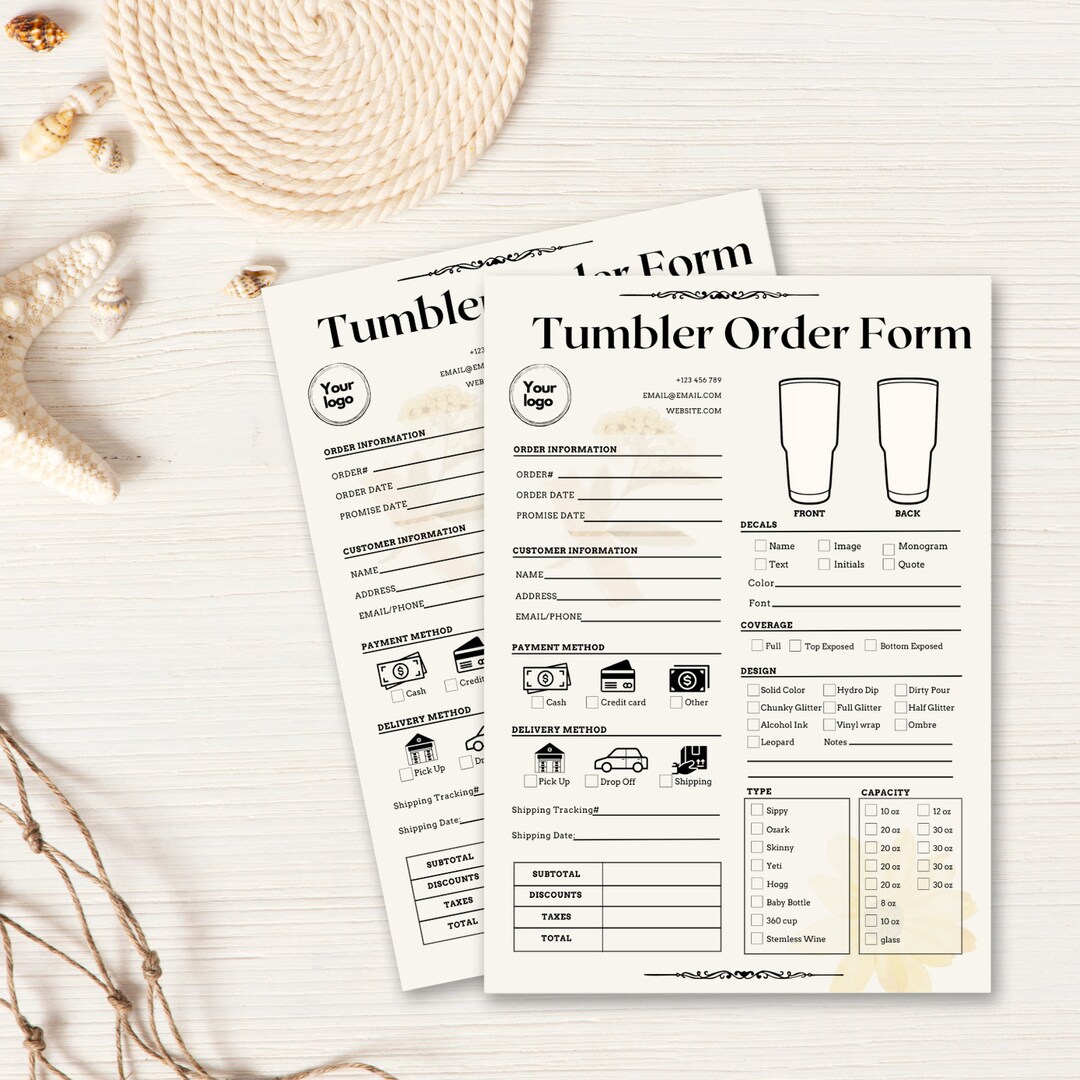 Printable Tumbler Order Form Template Editable, Order Fill Out Form ...