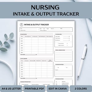 Può includere: Un documento per il monitoraggio delle entrate e uscite infermieristiche con sezioni per i dati del paziente, registri di entrate e uscite, bilancio dei liquidi e interventi. Include campi per l'orario e le misurazioni in ml.