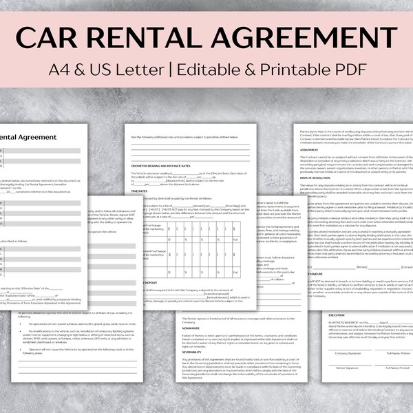 Rental Car Agreement Etsy