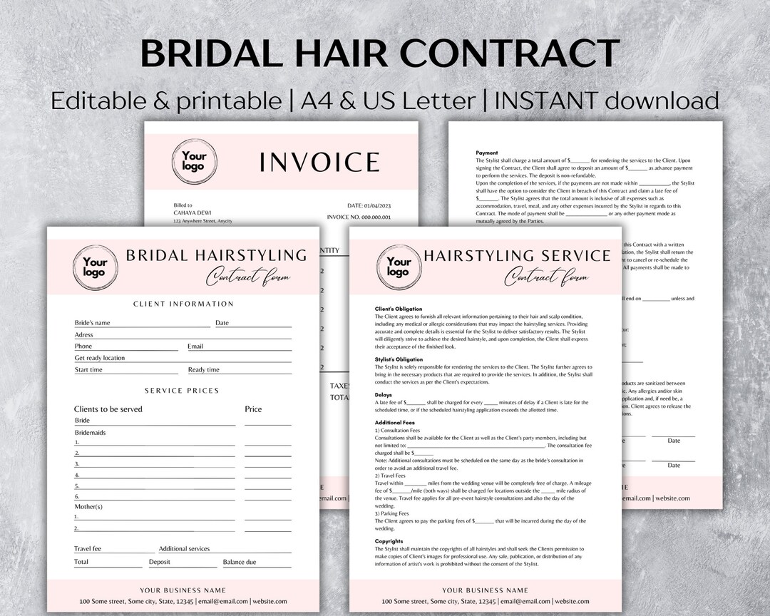 Bridal Hair Contract Template Wedding Hair Contract Hair Stylist Bridal Hair Contract Template Wedding Hair Contract Hair Stylist