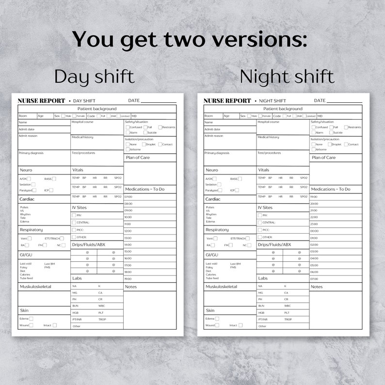 ICU Nurse Shift Report Sheet Med Surg, Nurse Brain Sheet, Nursing
