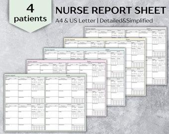 4 patient ICU nursing report sheet med surg, Nurse brain sheet, Medsurg report sheet, Medications & To Do - A4/US Letter, Instant download