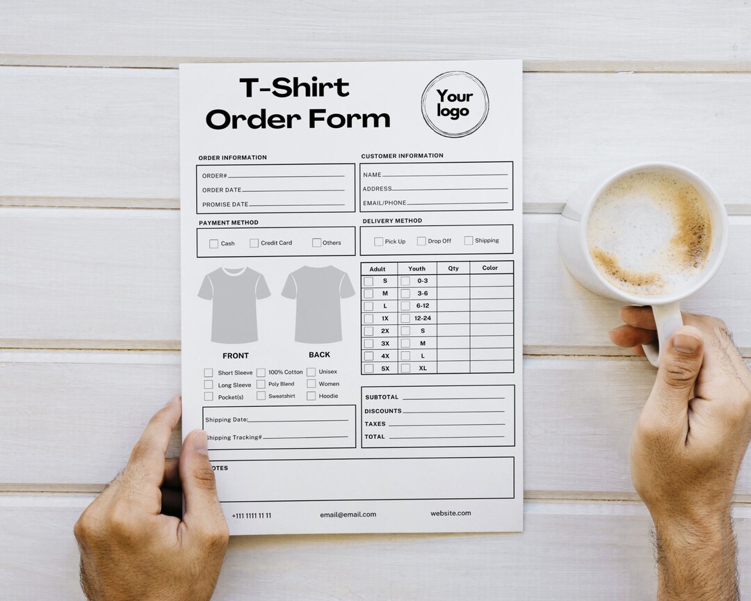Editable T-shirt Order Form, Printable Tshirt Order Form - A4&amp;US Letter ...