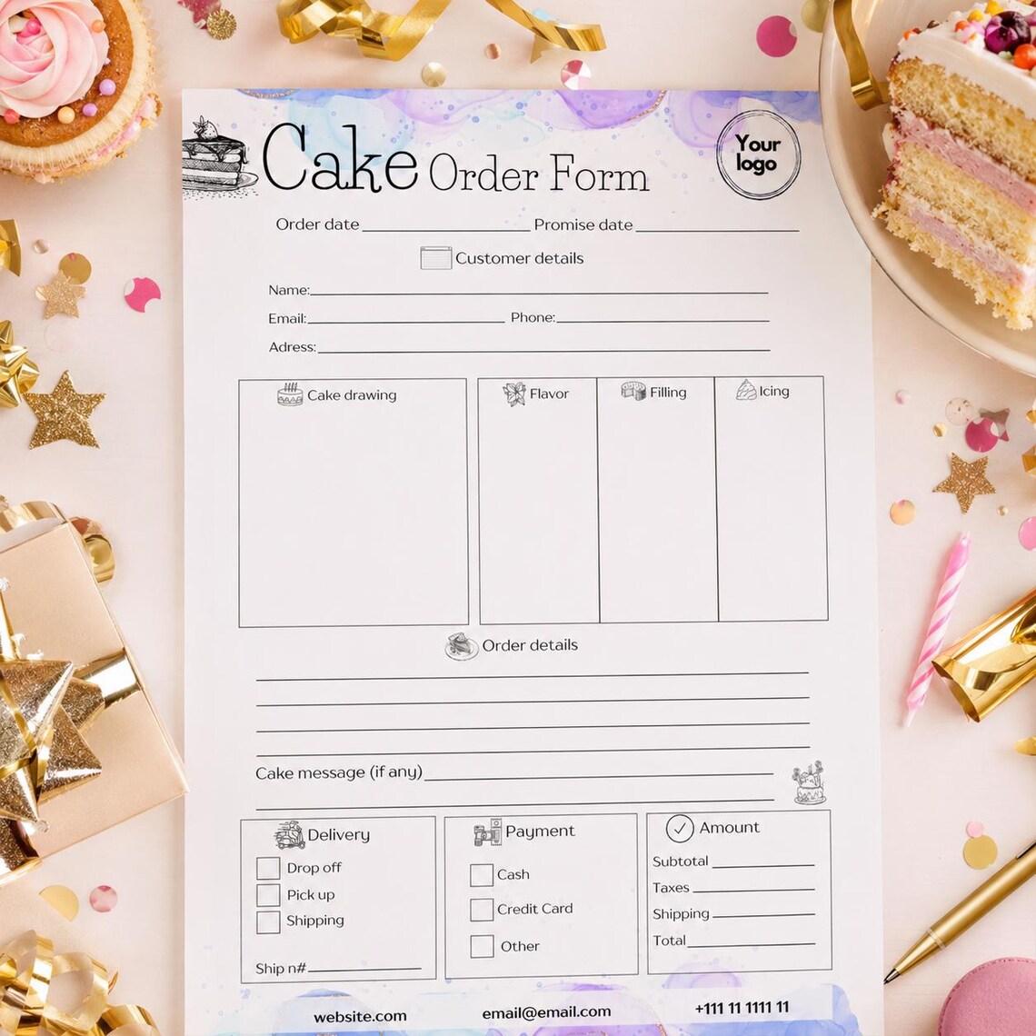 Editable Cake Order Form Template, Bakery Invoice, Canva Business Form ...