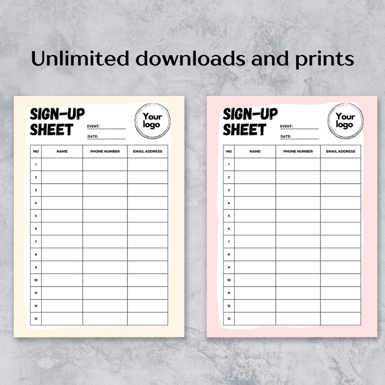 Editable Sign up Sheet, Printable Sign in Sheet, Contact Sheet A4&amp;US ...