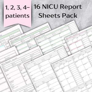 NICU nurse report sheets pack, 1, 2, 3, 4 patient NICU nurse brain - Day/Night shift, A4&US Letter