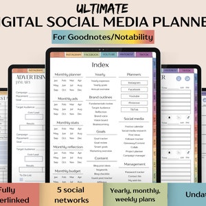 Social media content planner for Goodnotes, Notability, IPad - UNDATED, Digital marketing business planner, Blog planner