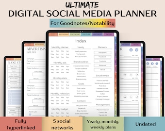 Digital Social Media Planner for Goodnotes, Content Calendar, Digital Download