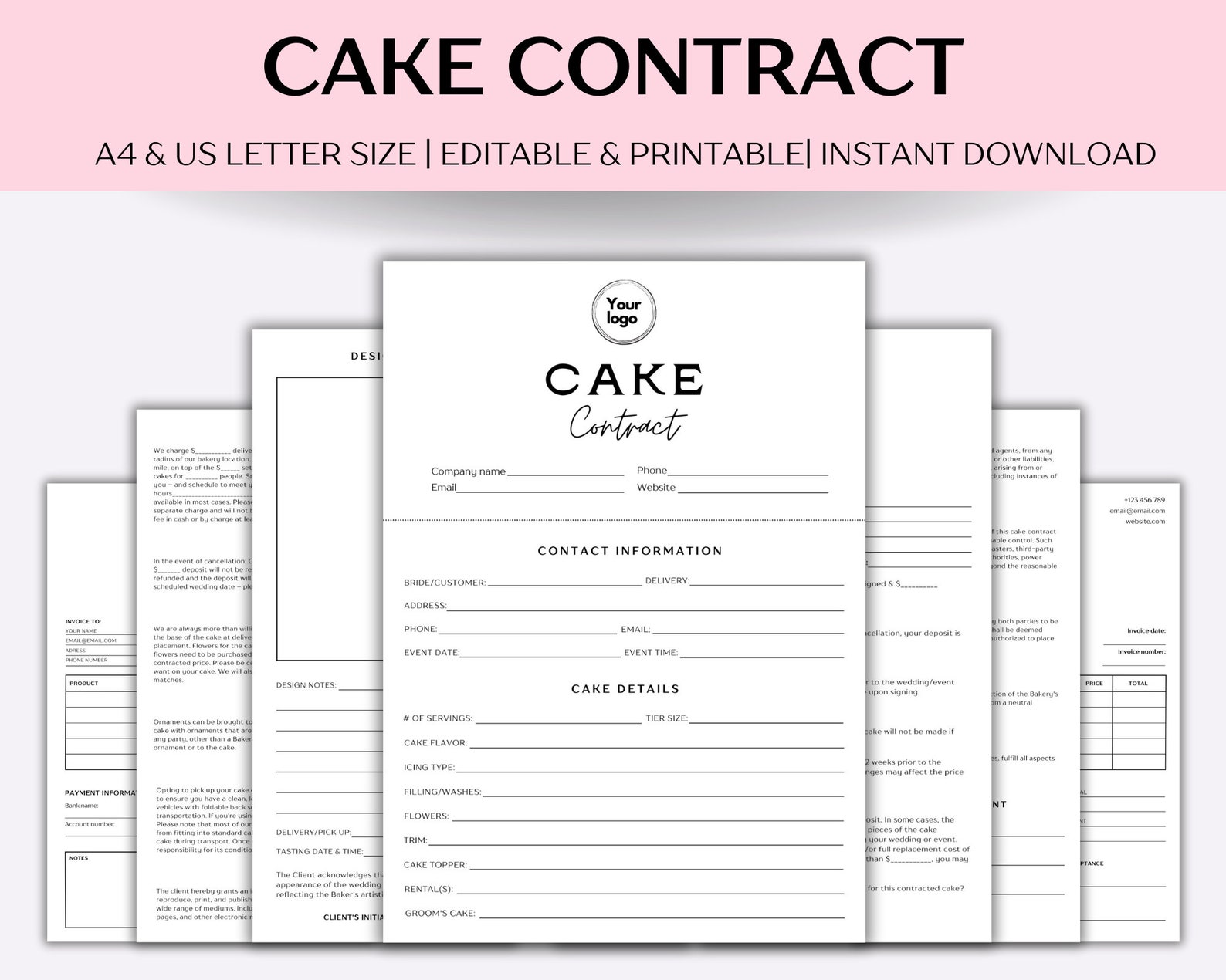 Wedding Cake Contract and Invoice Template, Cake Catering Agreement - Etsy