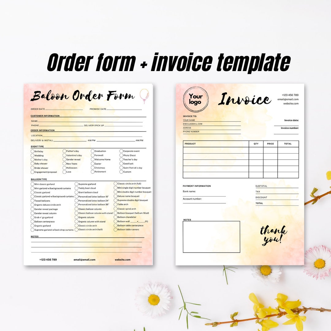 Balloon Order Form and Invoice Template, Balloon Order Tracker Template