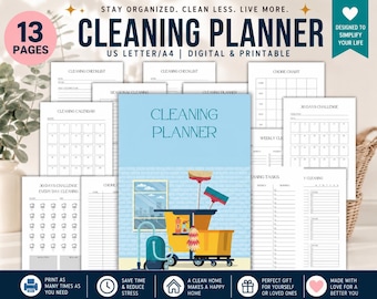 Printable Cleaning Planner, Schedule, Checklist Binder (Digital Download)
