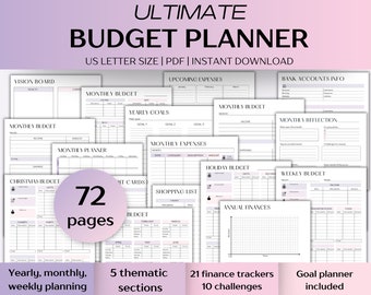 Printable budget planner book, Weekly, monthly financial planner - A4, US Letter