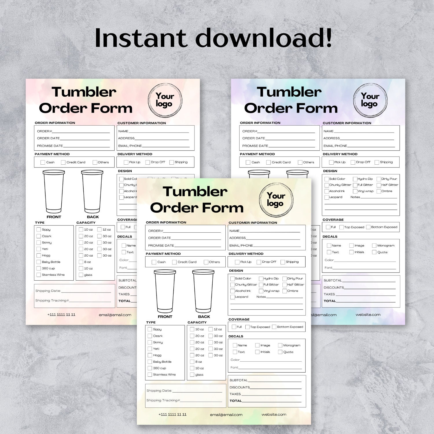 5 Custom Tumbler Order Form Templates Editable and Printable - Etsy