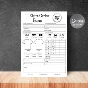 Tshirt order form template editable, T-shirt order form printable - INSTANT download