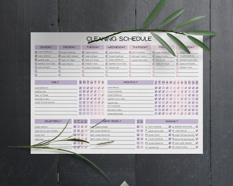 Editable Cleaning Schedule: Weekly, Home, Commercial Checklist - A4, US ...