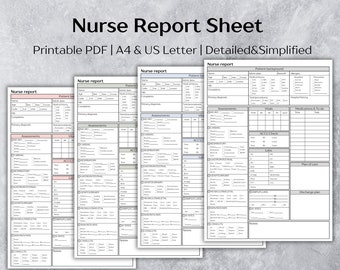 ICU Nurse report sheet med surg, Nursing brain sheet, RN report sheet - A4&US Letter