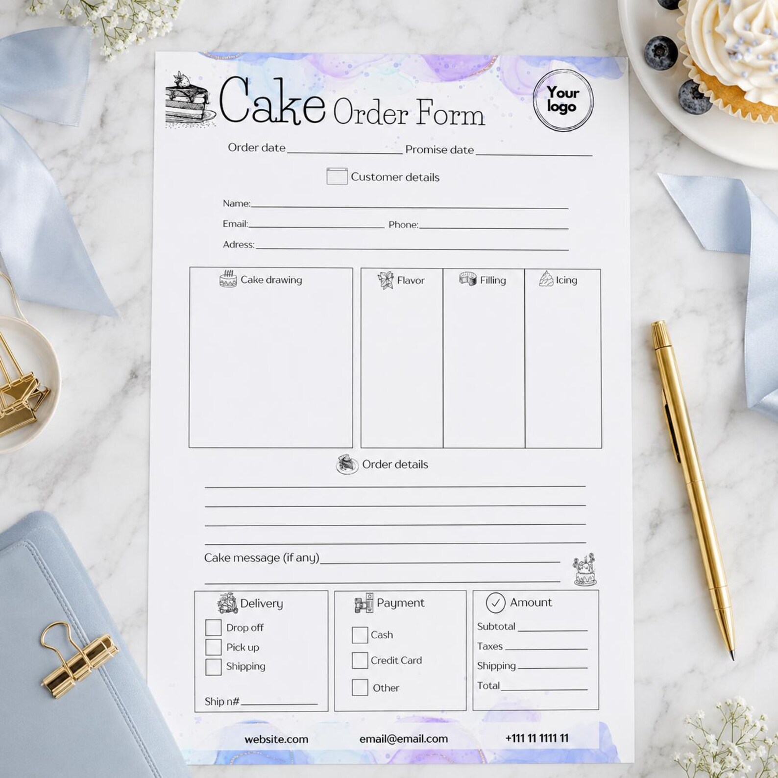 Editable Cake Order Form Template, Bakery Invoice, Canva Business Form ...