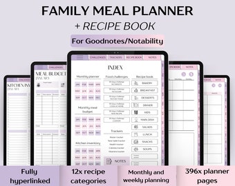 Monthly and Weekly Meal Planner & Recipe Book for Goodnotes - Hyperlinked