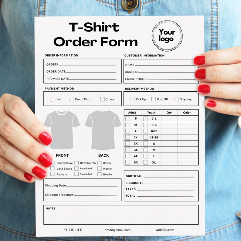 Editable T-shirt Order Form, Printable Tshirt Order Form - A4&amp;US Letter ...